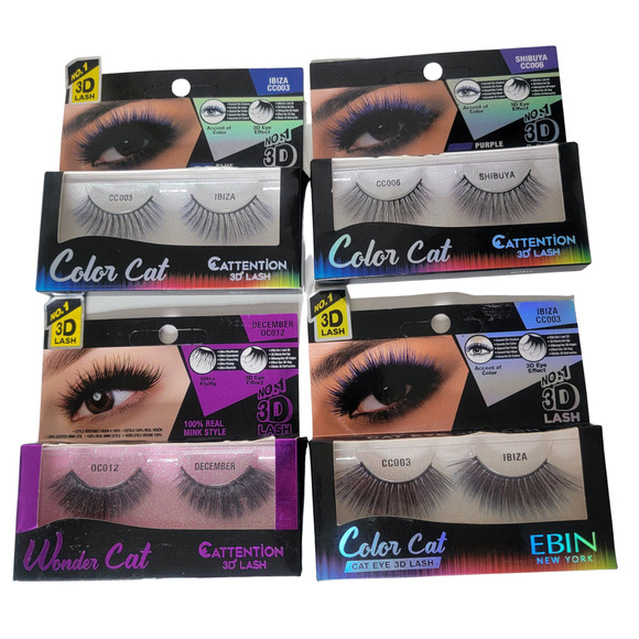 4pk Bundle 3D False Eyelashes Blue, Purple Black Eyelashes - Picture 3 of 4